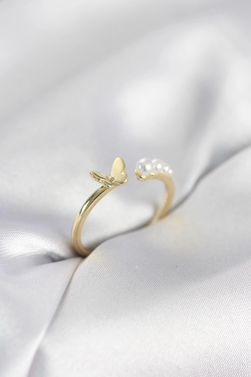 İncili Model Gold Renk Pirinç Kadın Yüzük TJ-BYK4121