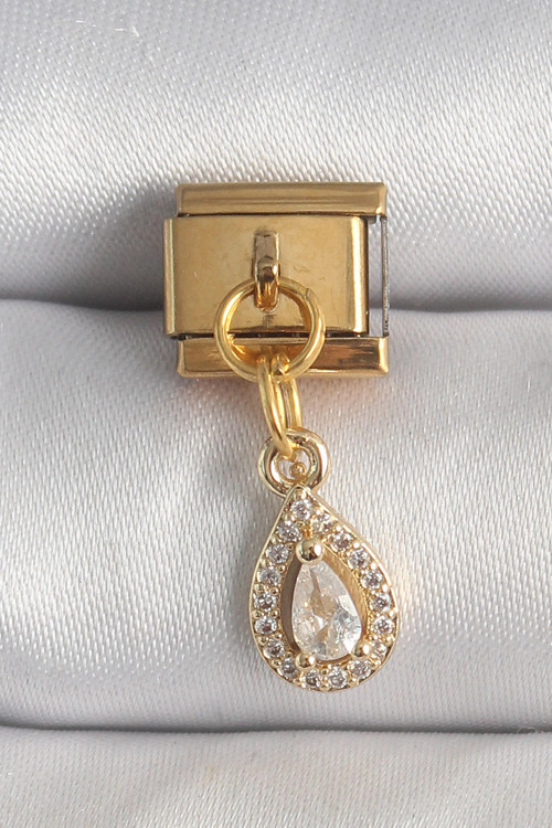 316L Çelik Gold Renk Sallantı Damla Zirkon Taşlı Nomination Charm TJ-BC1354