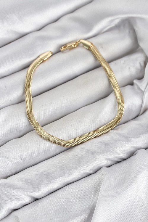 CM Yassı Yılan Zincir Model Gold Renk Pirinç Kadın Bileklik TJ-BB8597