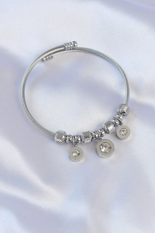 316L Çelik Gümüş Renk Zirkon Taşlı Model Charm Bileklik TJ-BB6090