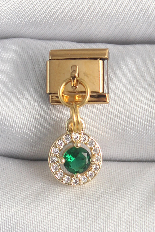 316L Çelik Gold Renk Sallantı Yeşil Zirkon Taşlı Nomination Charm TJ-BC1344