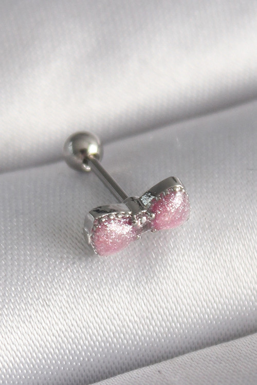 316L Çelik Gümüş Renk Pembe Kurdele Zirkon Taş Detay Tragus Piercing TJ-PR1295