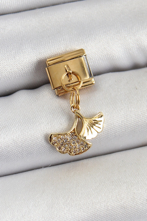 316L Çelik Sallantılı Zirkon Taşlı Balık Kuyruğu Model Gold Renk Nomination Charm TJ-BC1404