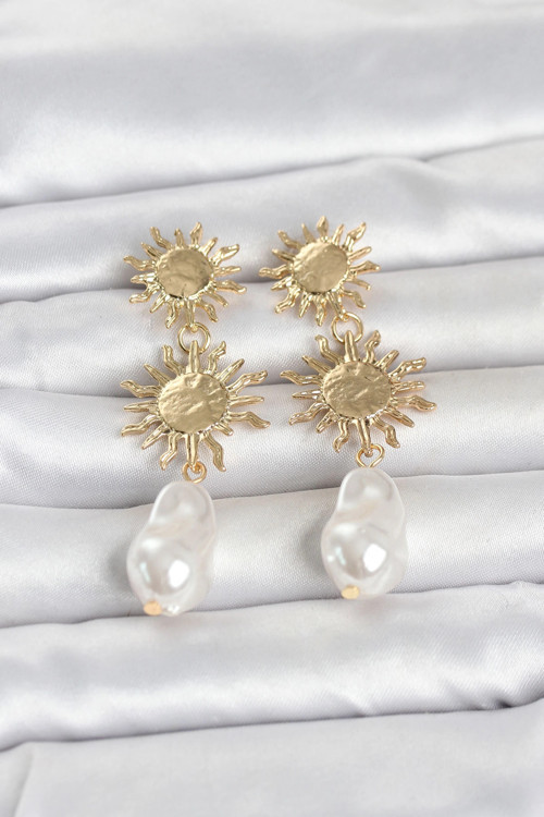 Gold Renk Pirinç Güneş Model Detaylı Kadın Küpe TJ-BKP11797