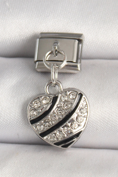316L Çelik Gümüş Renk Zirkon Taşlı Kalp Model Nomination Charm TJ-BC1316
