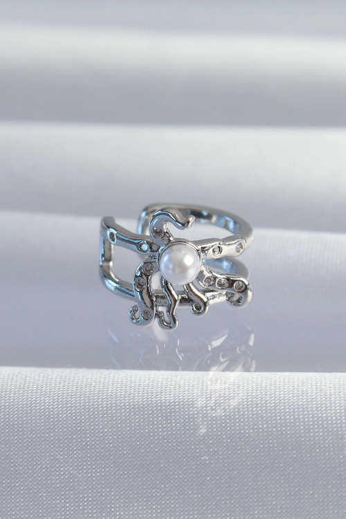 Pirinç Gümüş Renk İncili Ahtapot Earcuff Küpe TJ-BKP9332