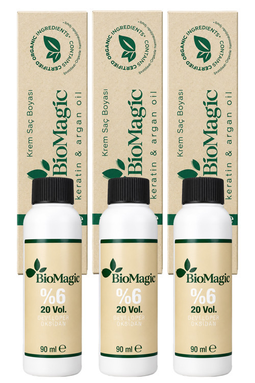 BioMagic Organik İçerikli Amonyaksız Saç Boyası 60 Ml. + Oksidan 90 Ml. (3'er Adet)