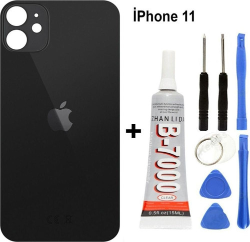 iPhone Uyumlu 11 Arka Cam Batarya Pil Kapağı + Yapıştırıcı + Tamir Set - Kırmızı