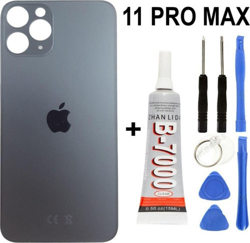 iPhone Uyumlu 11 Pro Max Arka Batarya Pil Kapağı + Yapıştırıcı + Tamir Set - Uzay Gri