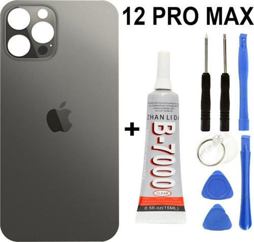 iPhone Uyumlu 12 Pro Max Arka Batarya Pil Kapağı +yapıştırıcı +tamir Set - Gümüş