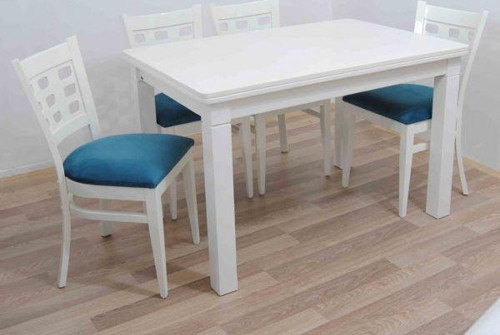 Masa -sandalye 17752 Tk Klasik Model 9GÖZ Kayın Torna Parlak beyaz Sandalye Sabit