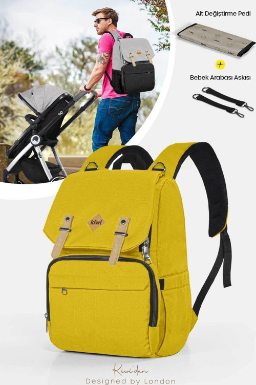Coolbag Anne Bebek Bakım Sırt Çantası-Askı Aparatı Alt Açma Termal Göz Su Geçirmez/Hardal