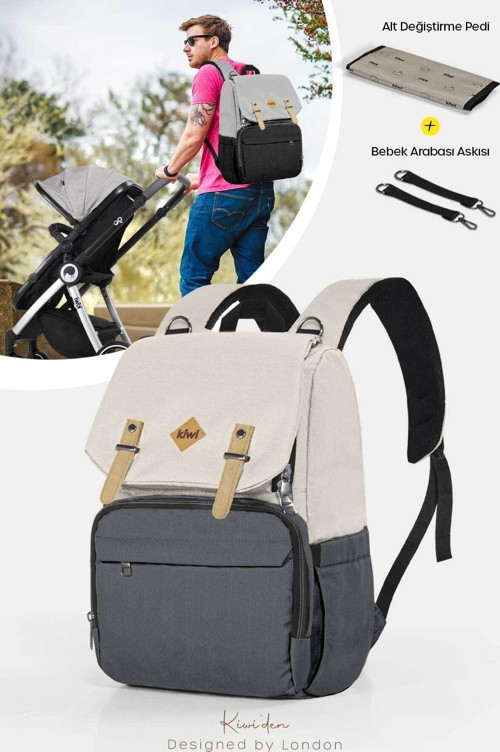 Coolbag Anne Bebek Bakım Sırt Çantası-Askı Aparatı Alt Açma Termal Göz Su Geçirmez/Kemik-Antrasit