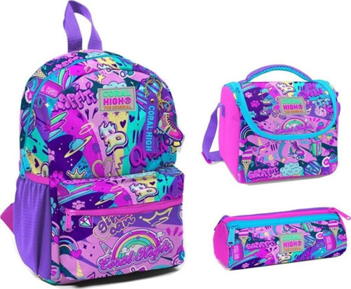 Coral High 23560 Anaokul Sırt Çantası + Beslenme Çantası + Kalem Kutusu 3'lü Set