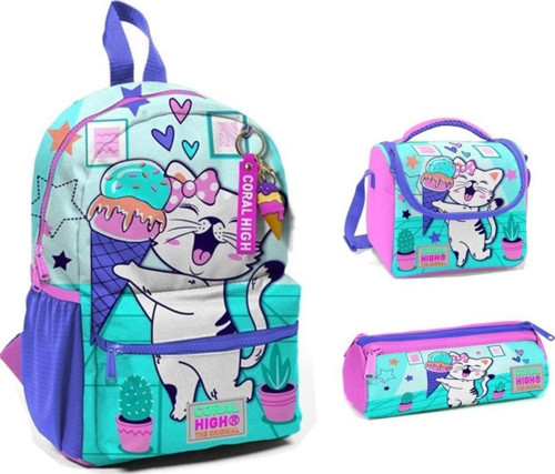 Coral High 23551 Anaokul Sırt Çantası + Beslenme Çantası + Kalem Kutusu 3'lü Set