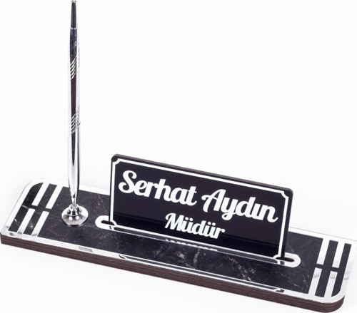 Sigma Gümüş Ahşap Masa İsimliği Kalemli İsimlik Masa Üstü Organizer Ekonomik Masa İsimliği Kalemlik