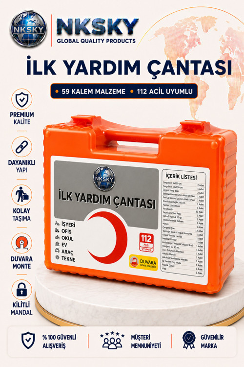 59 Parça İlk Yardım Çantası ve İlk Yardım Seti Duvara Monte Ecza Dolabı İş Yeri Ofis Ev Araç İçin