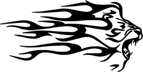 Alevli Aslan Kafası Sticker (Oto-Motor-Laptop-Duvar-Dekor) 10 x 5 cm