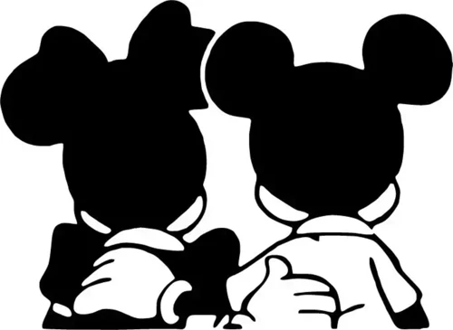 Arkası Dönük Mickey Minnie Sticker (Oto-Motor-Laptop-Duvar-Dekor) 10 x 7 cm