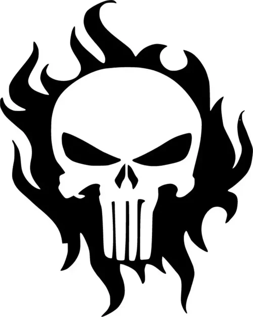 Punisher Alevler Sticker (Oto-Motor-Laptop-Duvar-Dekor) 10 x 12 cm