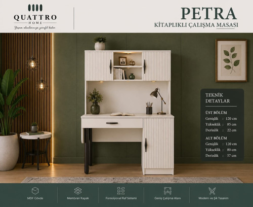 PETRA KİTAPLIKLI ÇALIŞMA MASASI
