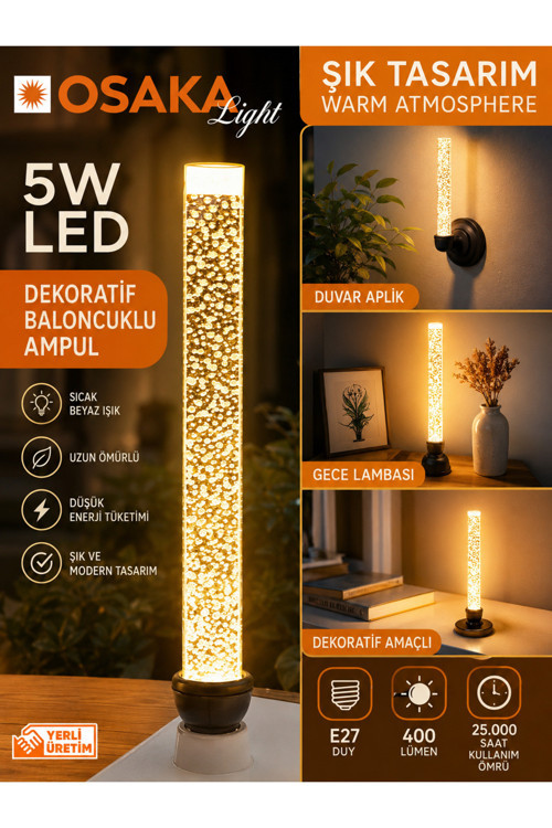 Osaka 5W Sarı Işık E27 Dekoratif Baloncuklu Led Ampul