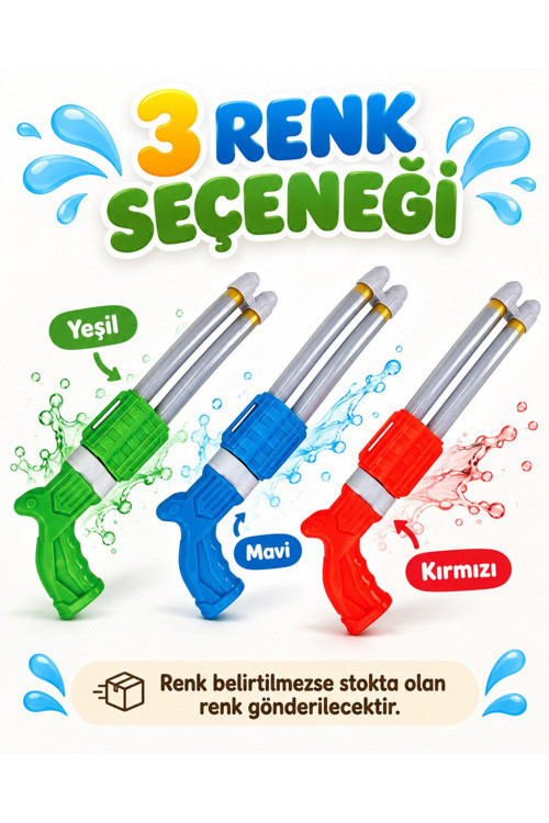 2 Borulu Su Tabancası Çift Borulu Pompalı Su Oyuncağı Yaz Plaj ve Bahçe Oyuncağı 3 Renk