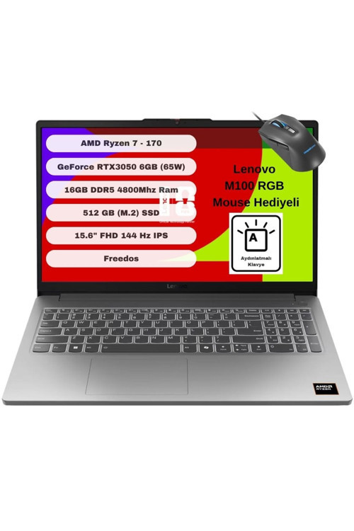 Loq 15Arp10E 83S000E0Tr Amd Ryzen 7 170 16Gb 512Gb Ssd Rtx 3050 Freedos 15.6" Fhd ( Mouse Hediyeli)