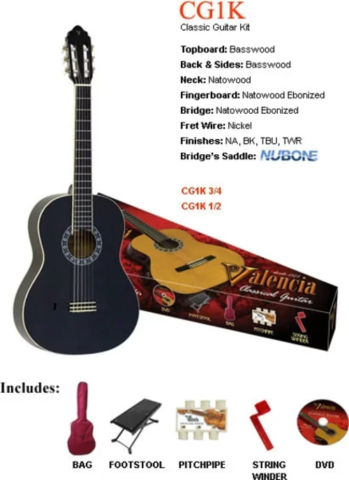 Valencıa Cg1kbk Klasik Gitar Set (ayak Sehpas+ıkılıf+düdük+tel Sar