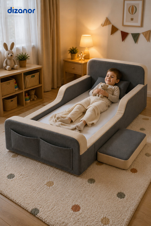 Dizanor Yeni Nesil Maxi Nest %100 Sünger ve Yıkanabilir Fermuarlı Kumaşa Sahip Bebek, Çocuk ve Genç Montessori Karyola Baza ve Başlık Yatağı Seti - 90 x 190 / Siyah 3