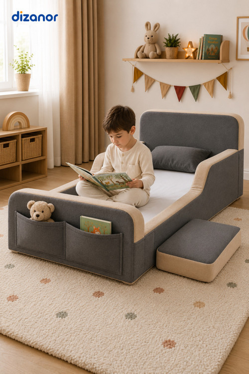 Dizanor Yeni Nesil Maxi Nest %100 Sünger ve Yıkanabilir Fermuarlı Kumaşa Sahip Bebek, Çocuk ve Genç Montessori Karyola Baza ve Başlık Yatağı Seti - 90 x 190 / Siyah 4