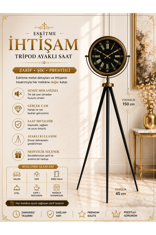 Eskitme İhtişam Tripod Ayaklı Saat
