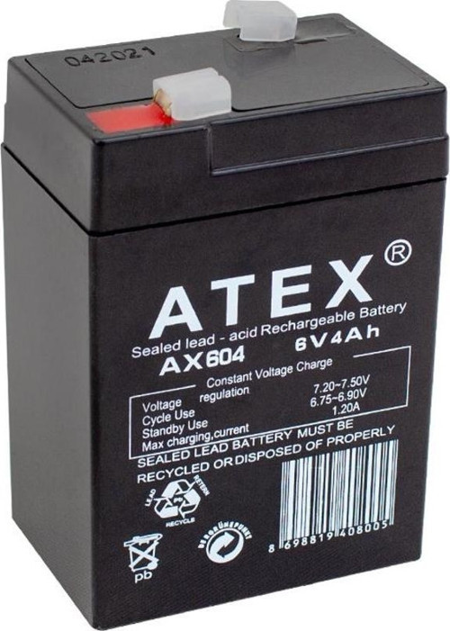 ATEX AX-604 AKÜ 6 VOLT - 4 AMPER IŞILDAK AKÜSÜ (70 X 48 X 101 MM) (2818)