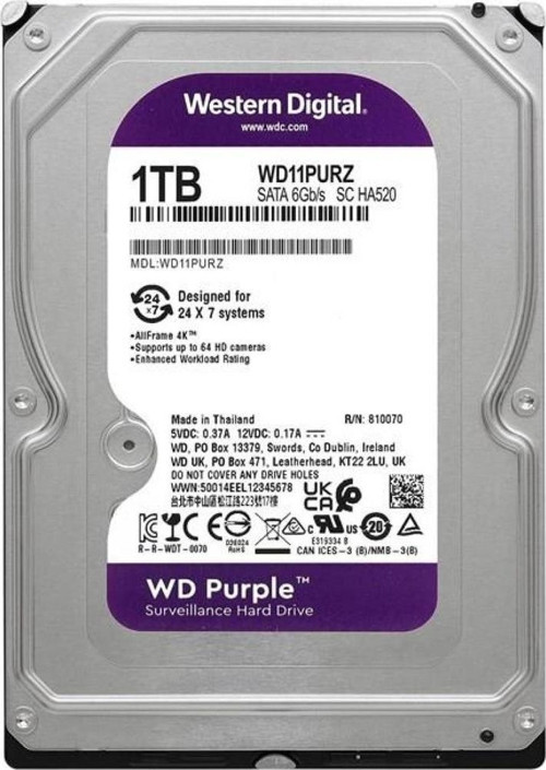 Wd 1 Tb Wd11Purz Purple 5400Rpm 64Mb 7/24 Guvenlik Diski