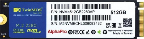 Twınmos Nvme512Gb2280Ap Alphapro M.2 512Gb (3600/3250Mb/S) Pcıe + Nvme (3D Nand) Ssd Disk (22X80Mm)