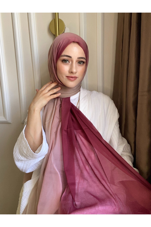 Dubai Degrade Şal - Açık Bordo / Taş