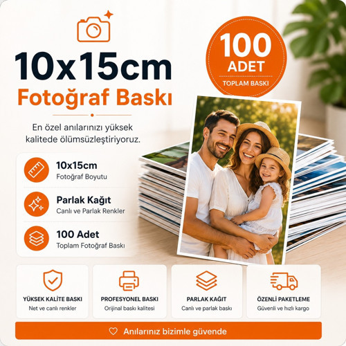 Kişiye Özel Fotoğraf Baskı - 10X15 cm Parlak Foto Baskı - 100 Adet