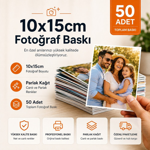 Kişiye Özel Fotoğraf Baskı - 10X15 cm Parlak Foto Baskı - 50 Adet