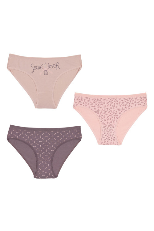 Pamuklu Kadın Külot Baskılı 3’Lü Paket Desenli Slip Bikini Külot