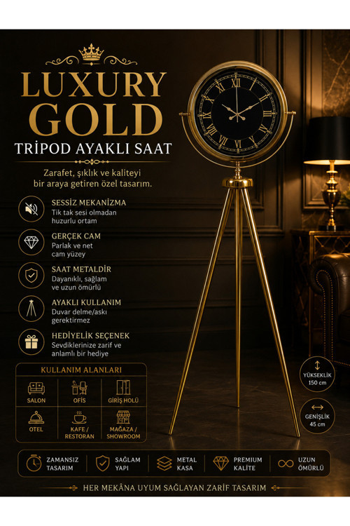 Luxury Gold Tripod Ayaklı Modern Saat