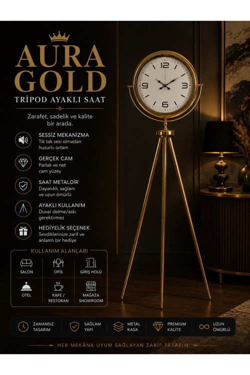 Aurora Gold Ayaklı Tripod Saat
