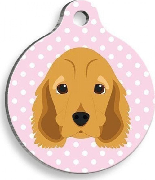 Pembe Puantiyeli Cocker Spaniel Yuvarlak Köpek Künyesi Medium: 3 Cm.