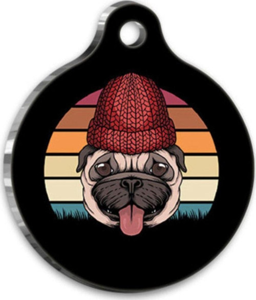 Retro 2 Pug Yuvarlak Köpek Künyesi Küçük Yuvarlak 2.5 Cm