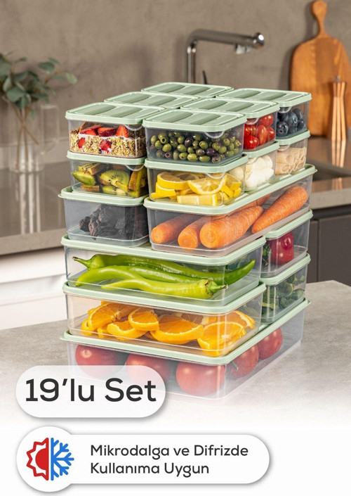 19lu Buzdolabı Dondurucu Organizer Ve Saklama Kabı Mint 12x(350ML) 4x(1,75LT) 2x(1,65LT) 1x(3,5LT)