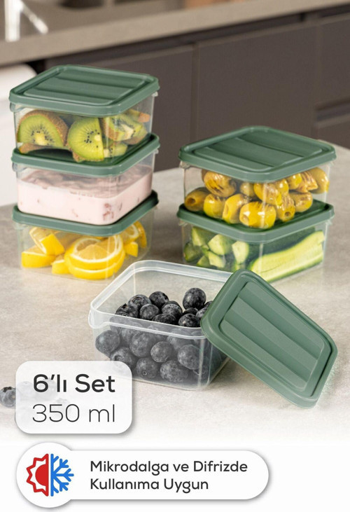 6lı 350 ml Buzdolabı Dondurucu Organizer Mikrodalga ve Difrize Uygun Saklama Kabı Yeşil