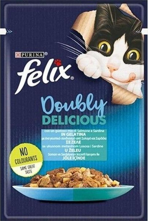 Pouch Çifte Lezzet Somonlu ve Sardalyalı Yetişkin Kedi Konservesi 12 Adet 85 Gr