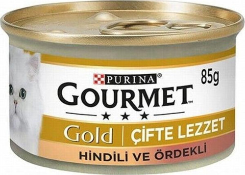 Gold Çifte Lezzet Parça Etli Hindili Ördekli Yetişkin Kedi Konservesi 85 Gr