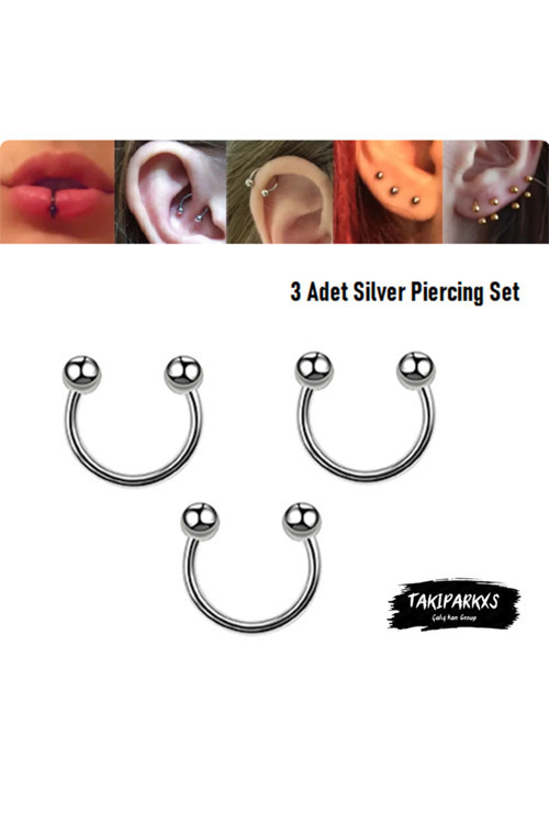 316L Cerrahi Çelik Üçlü Set 10Mm Top Uçlu Septum Piercing