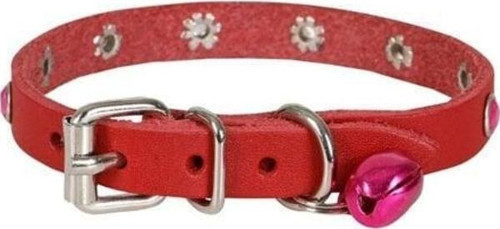 Gerçek Deriden Taşlı Kedi Boyun Tasması Medium Kırmızı 1x20-23 Cm