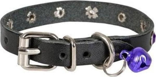 Gerçek Deriden Taşlı Kedi Boyun Tasması Small Siyah 1x16-20 Cm
